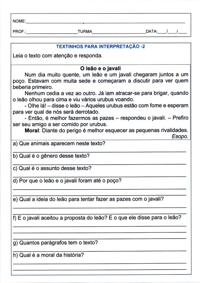 Festa Junina-Textinho para interpretação 2-O leão e o javali