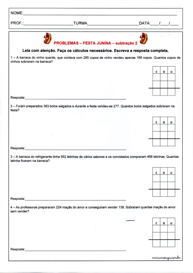 Festa Junina-Problemas-Subtração 2