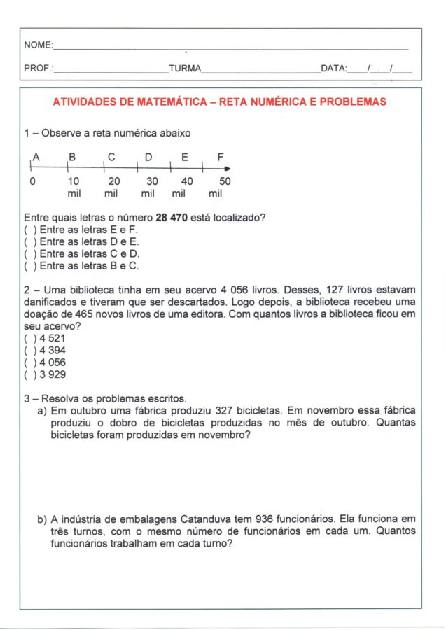 Matemática Reta numérica e problemas