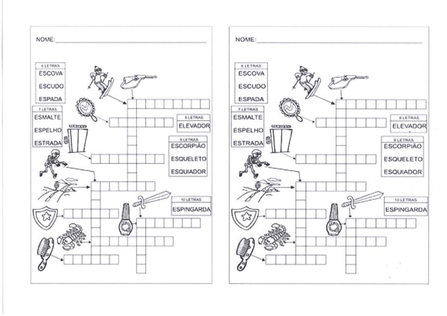 Cruzadinha com Banco de palavras: Letra E