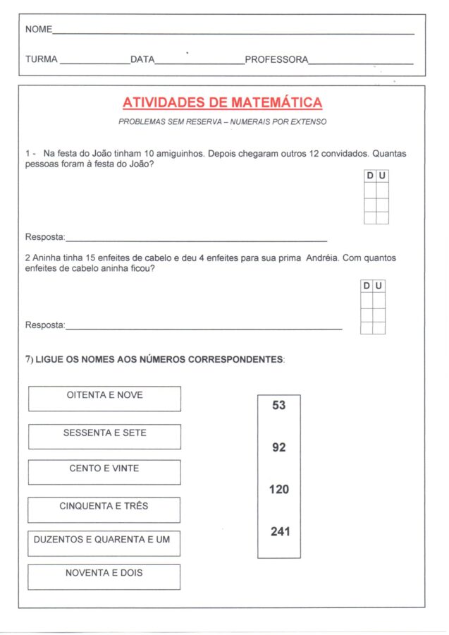 Problemas sem reserva-Numerais por extenso