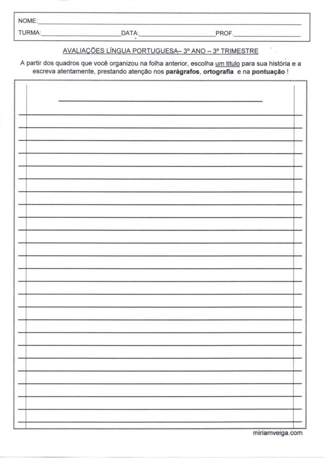 Avaliação-3 ano-Folha de instruções-folha 3 para produção de texto