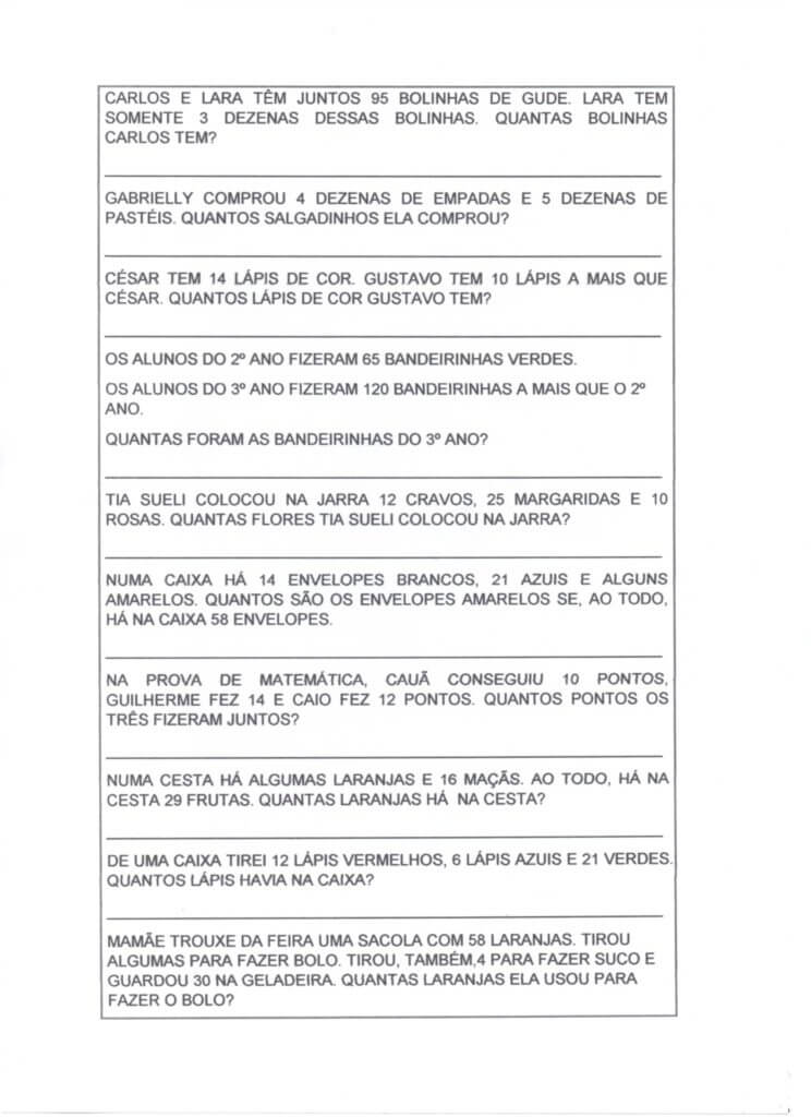 Problemas-Dezena e Unidade-Adição e Subtração
