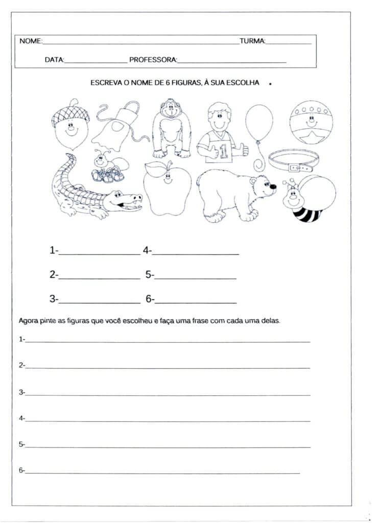 Escrita de palavras e frases a partir de figuras