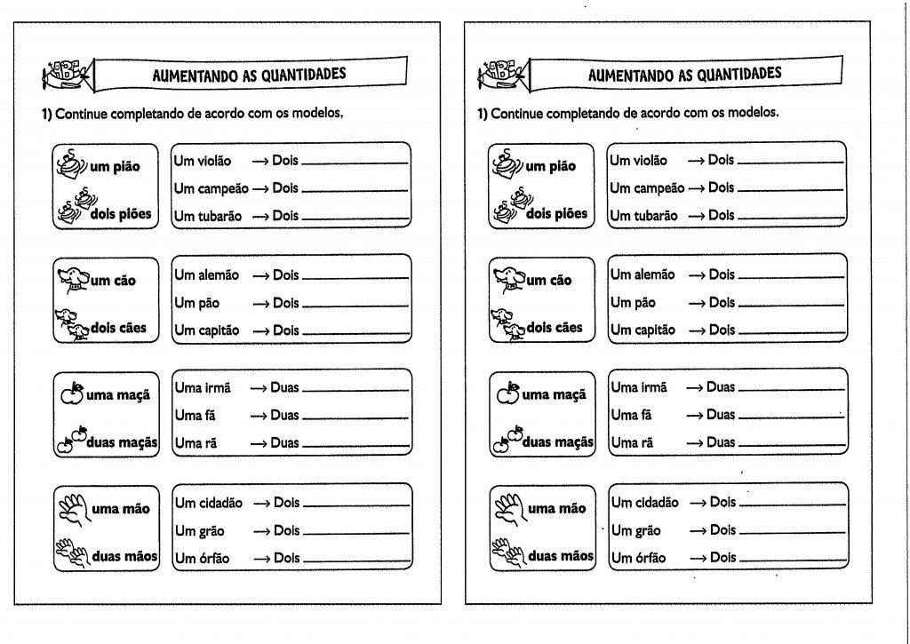Atividades Aumentativo das Quantidades