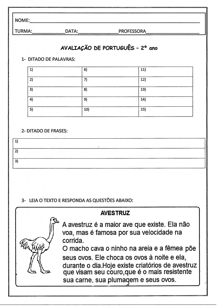 Avaliação de Língua Portuguesa-2 Ano-Parte 1-2