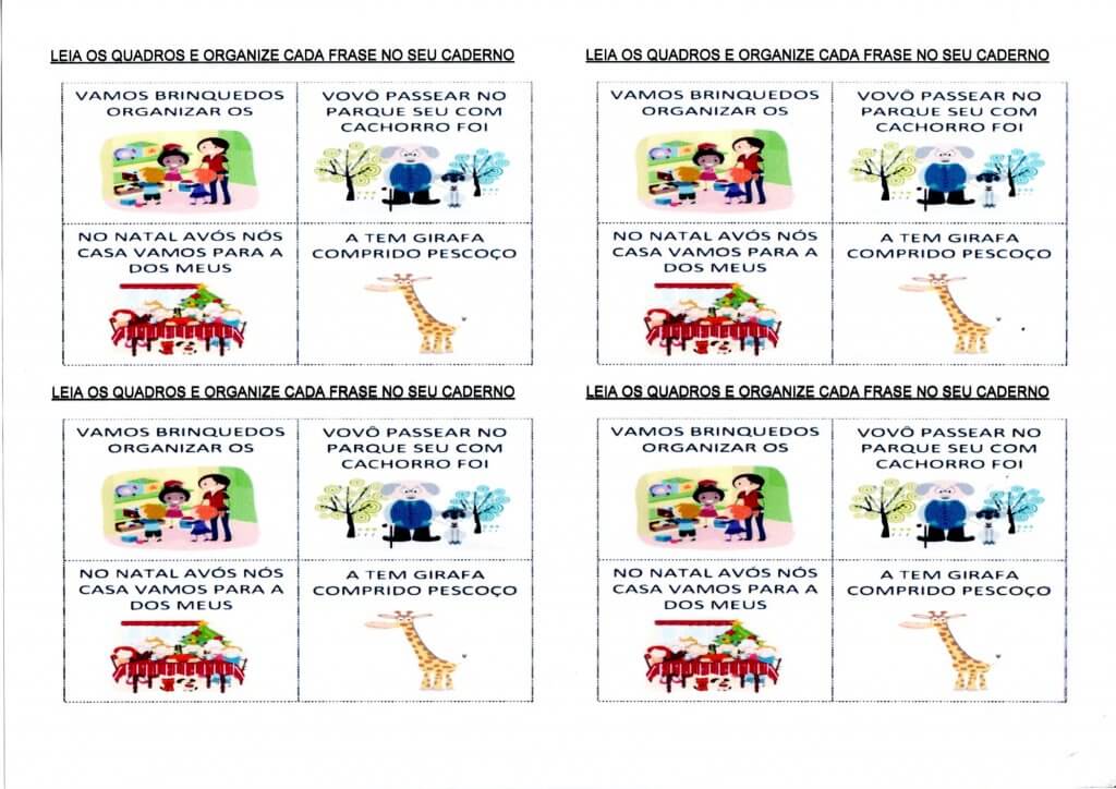 Recorte os quadros e organize as frases