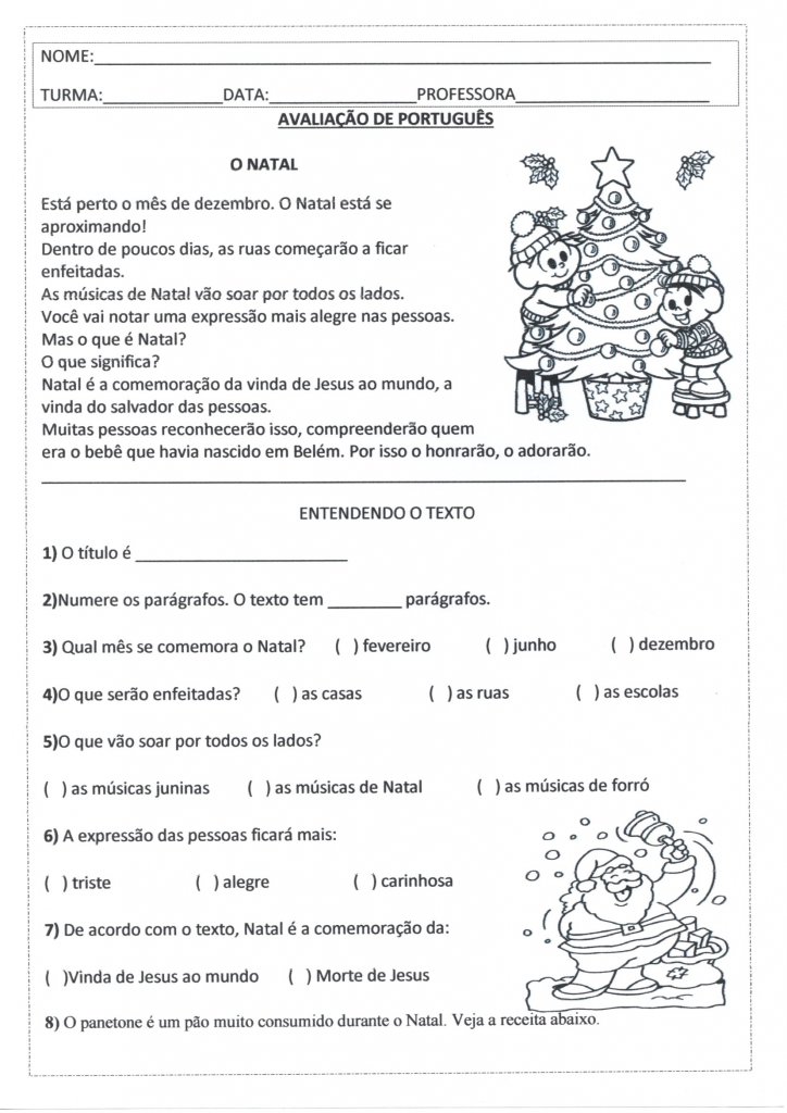 Avaliação de Língua Portuguesa 2 Ano Interpretação-Folha 1
