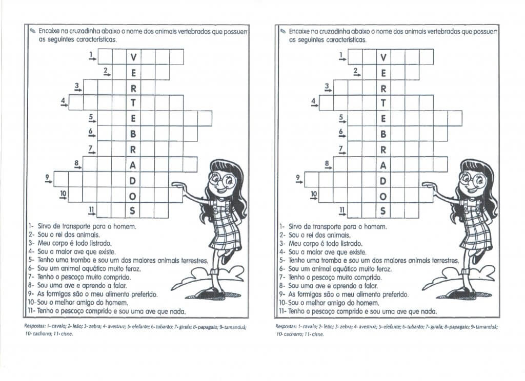 Cruzadinha Animais Vertebrados