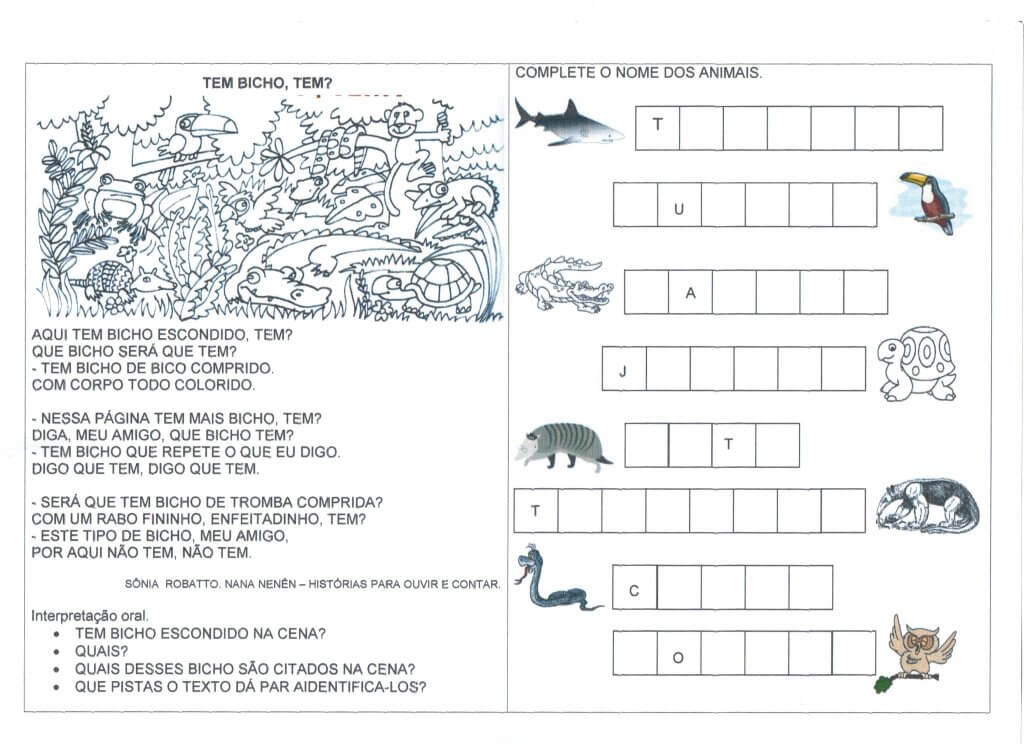 Interpretação de texto-Tem Bicho Tem ? - Folha 1