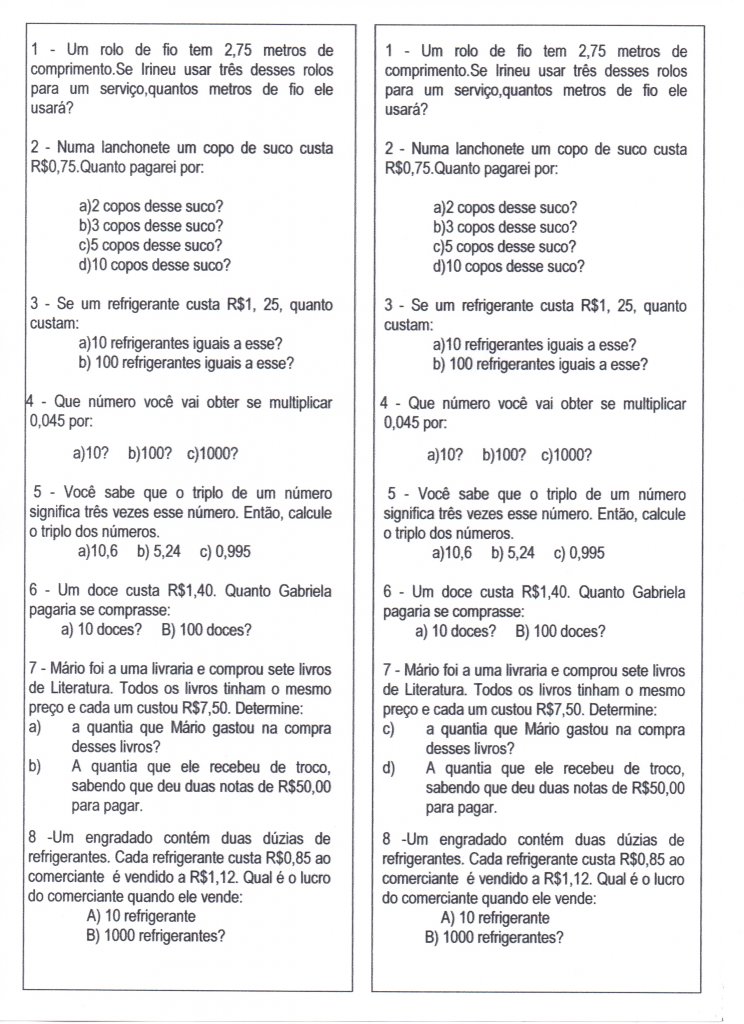 Problemas de Matemática-Multiplicação e Subtração