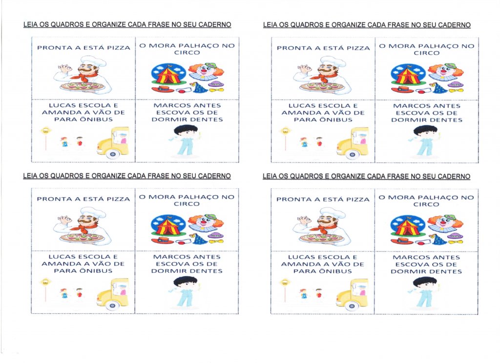 Quadrinho com frases para organizar