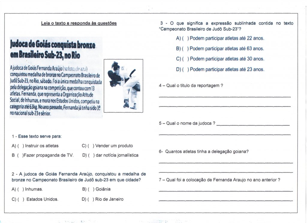 Interpretação de texto-Notícia de Jornal