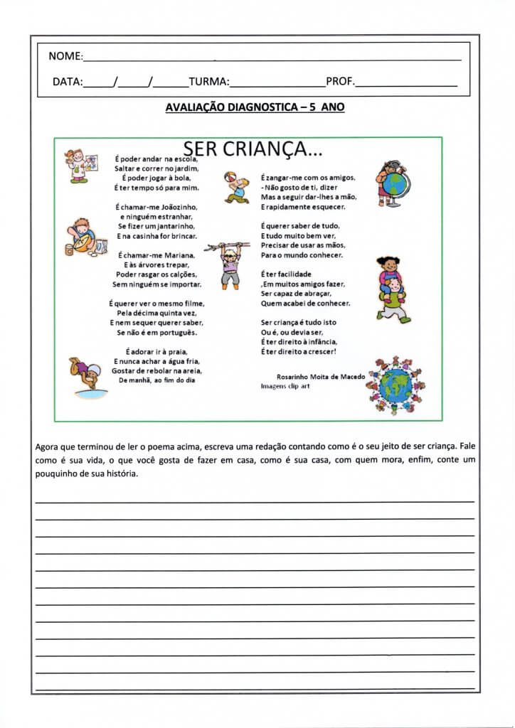 Avaliação Diagnóstica 5 Ano-Parte 1-Folha 1