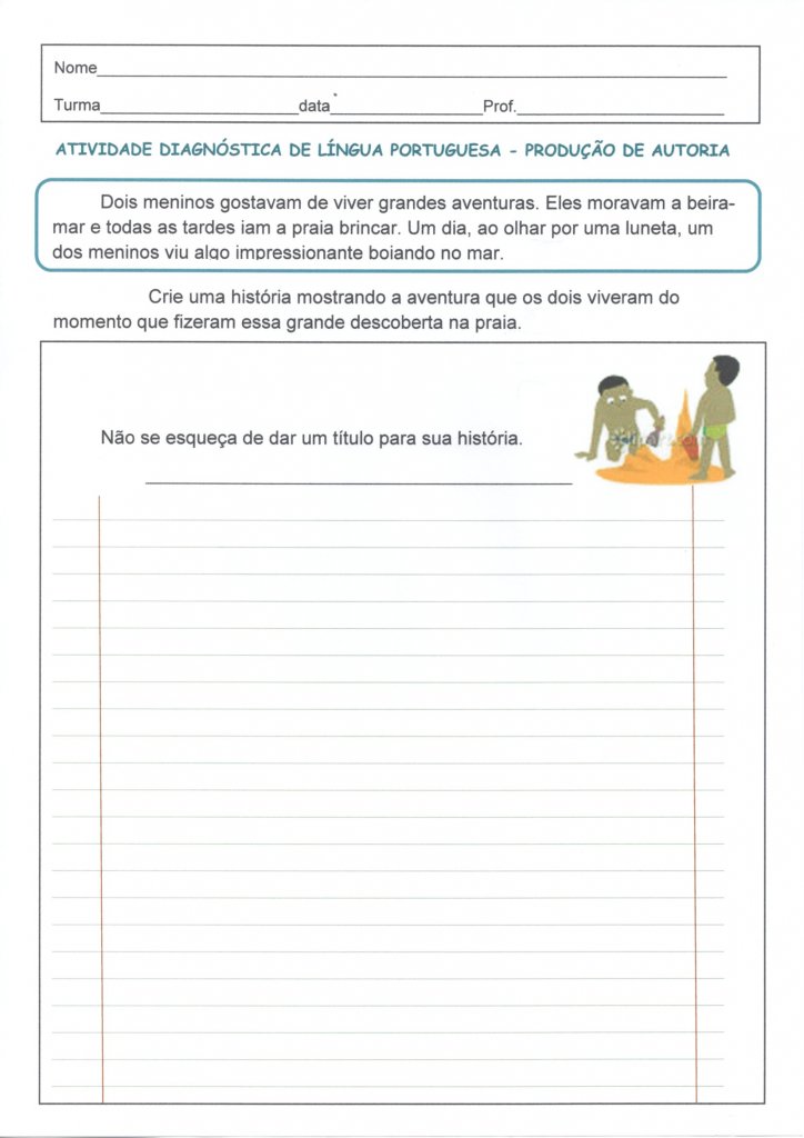Avaliação Diagnóstica 4 Ano-Produção de Autoria-Folha 1