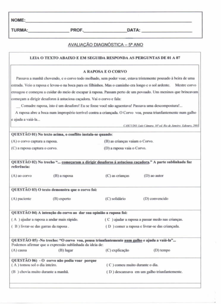 Avaliação Diagnóstica 5 Ano-Interpretação-Parte 1