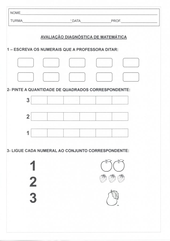 Avaliação Diagnóstica 1 Ano-Número-Numeral-Quantidade