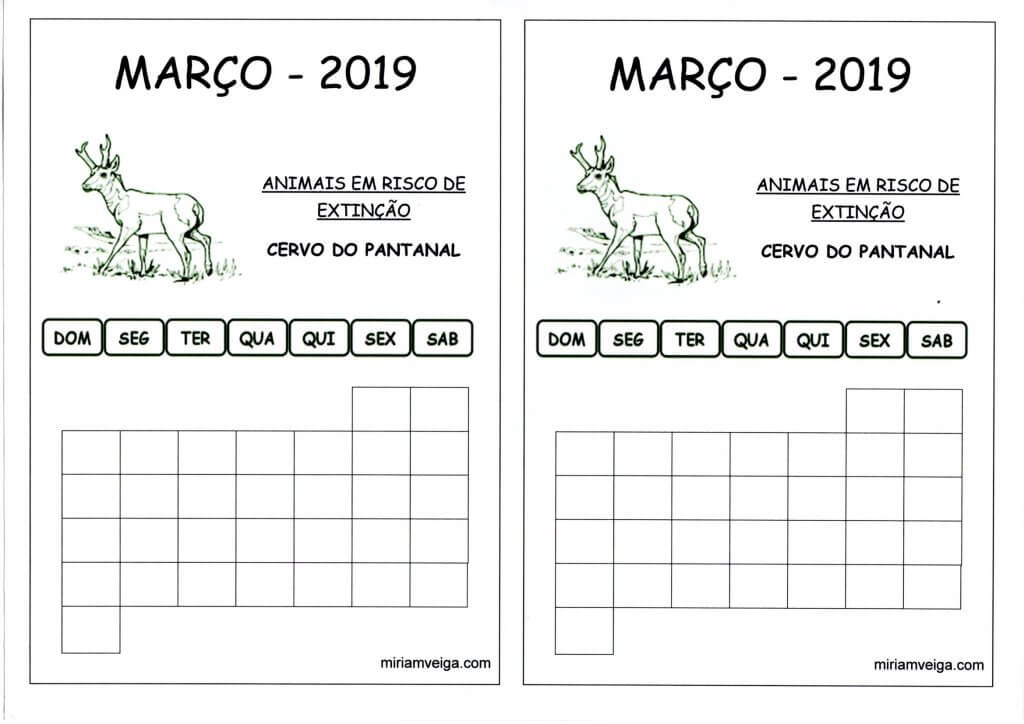 Calendário 2019 Março-Aluno