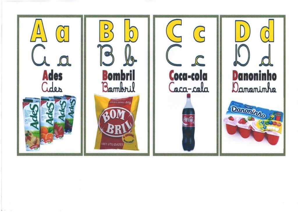Alfabeto completo com Rótulos de produtos para trabalhar com as letras iniciais-Folha 1 Alfabeto dos Rótulos de produtos-Parte 1-Folha 1