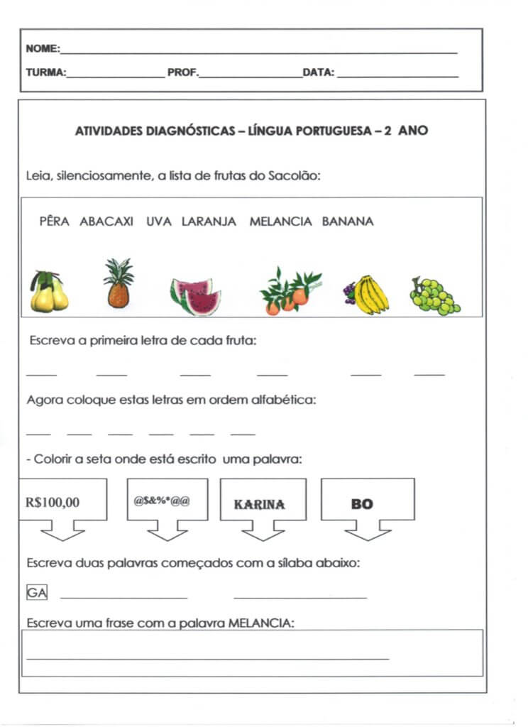 Avaliação Diagnóstica 2 Ano-Interpretação