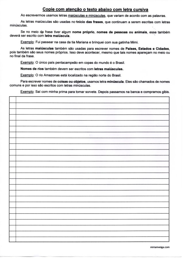 Texto para transcrever em letras cursivas