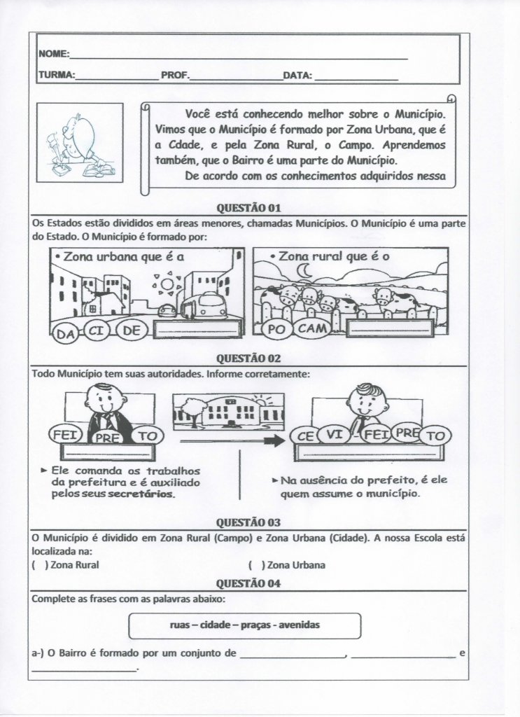 Atividade de Geografia-Zona Rural e Zona Urbana-Parte 1-Folha 1