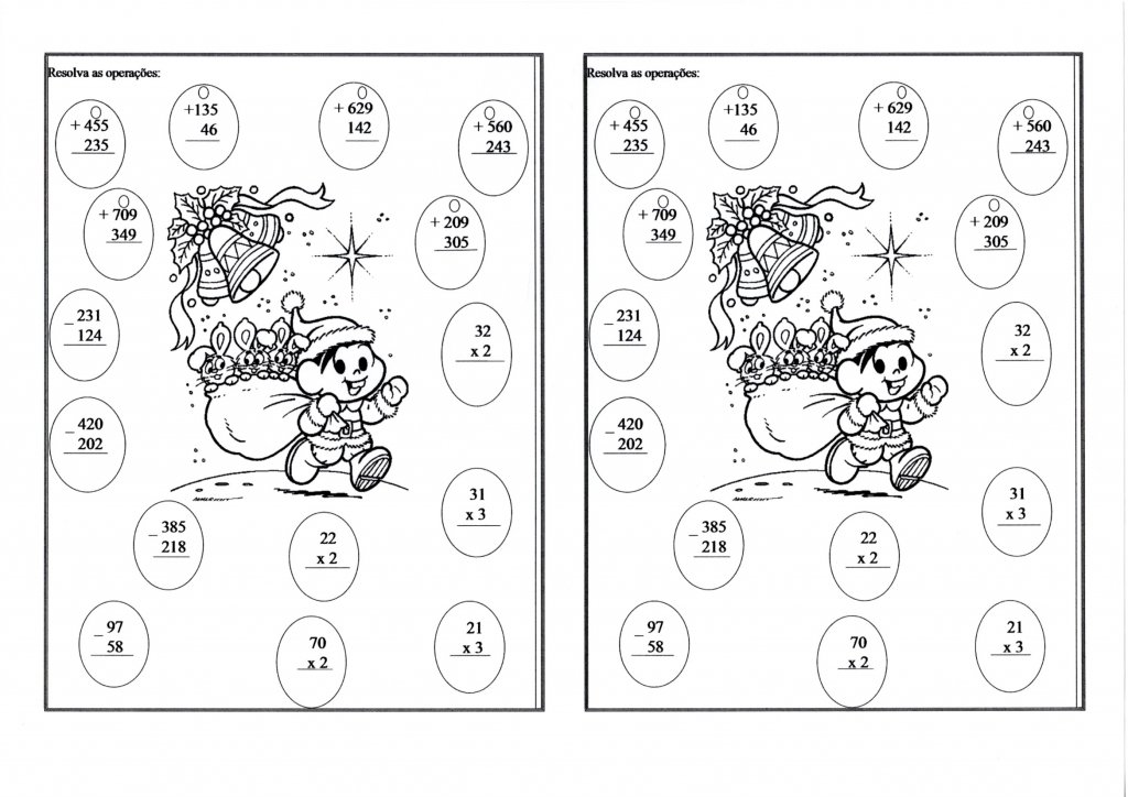 Atividades de Adição Subtração e Multiplicação