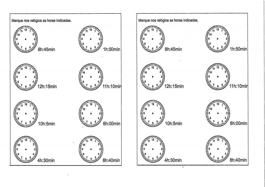 Atividade com Relógio Analógico
