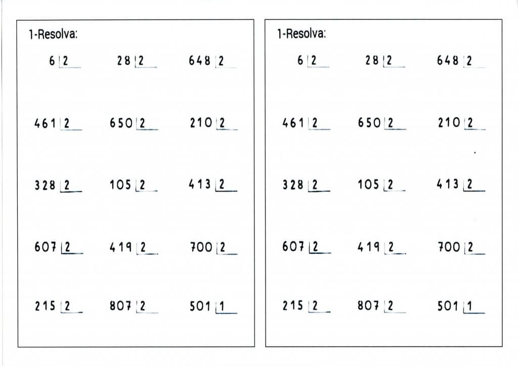 Divisão com contas prontas e armadas