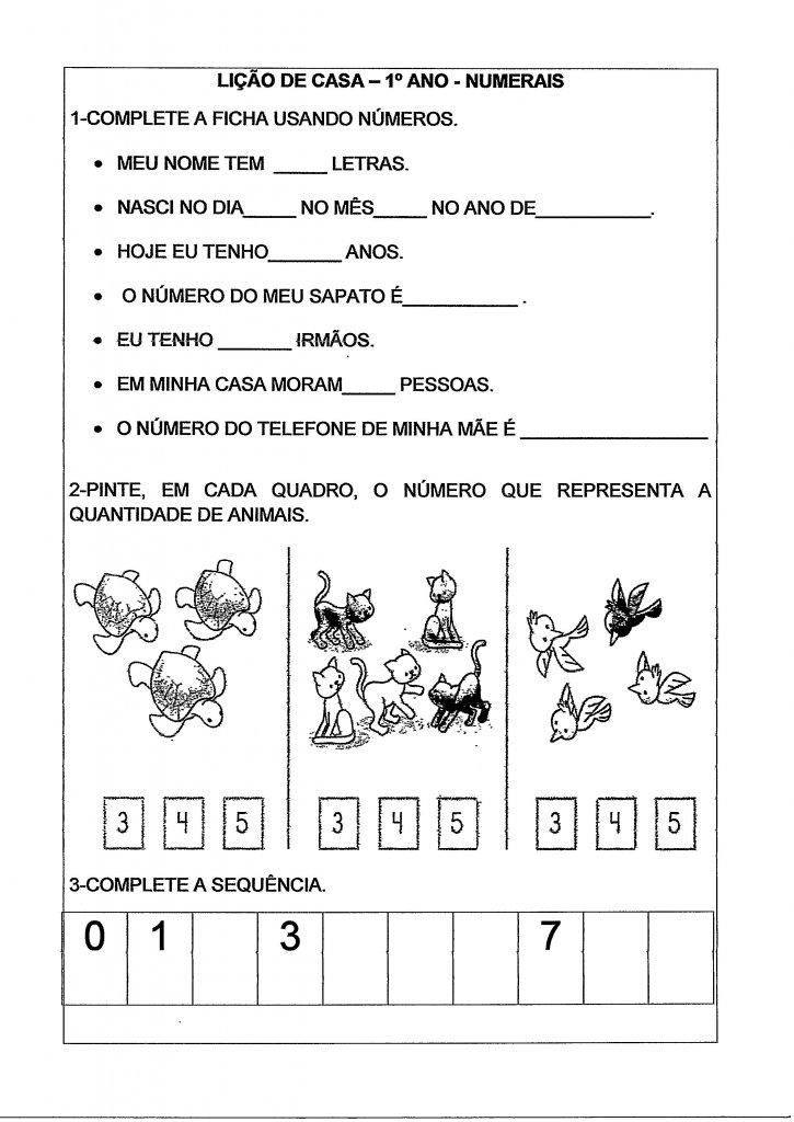 Lição de Casa 1 ANO-Numerais