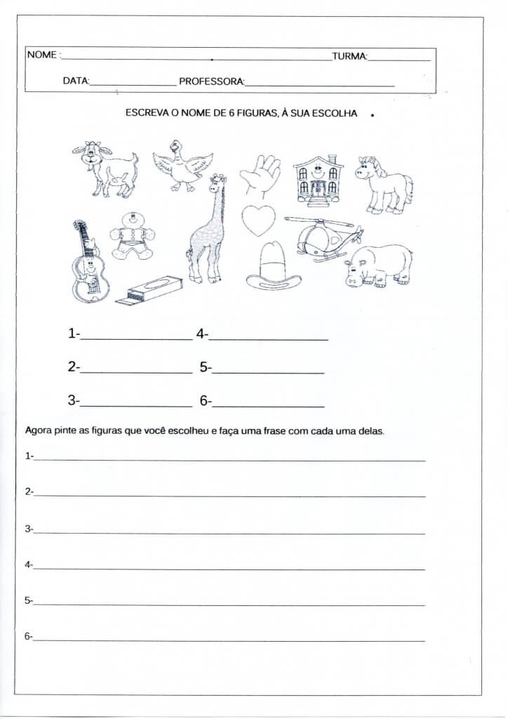 Escreva o nome das Figuras e faça as frases