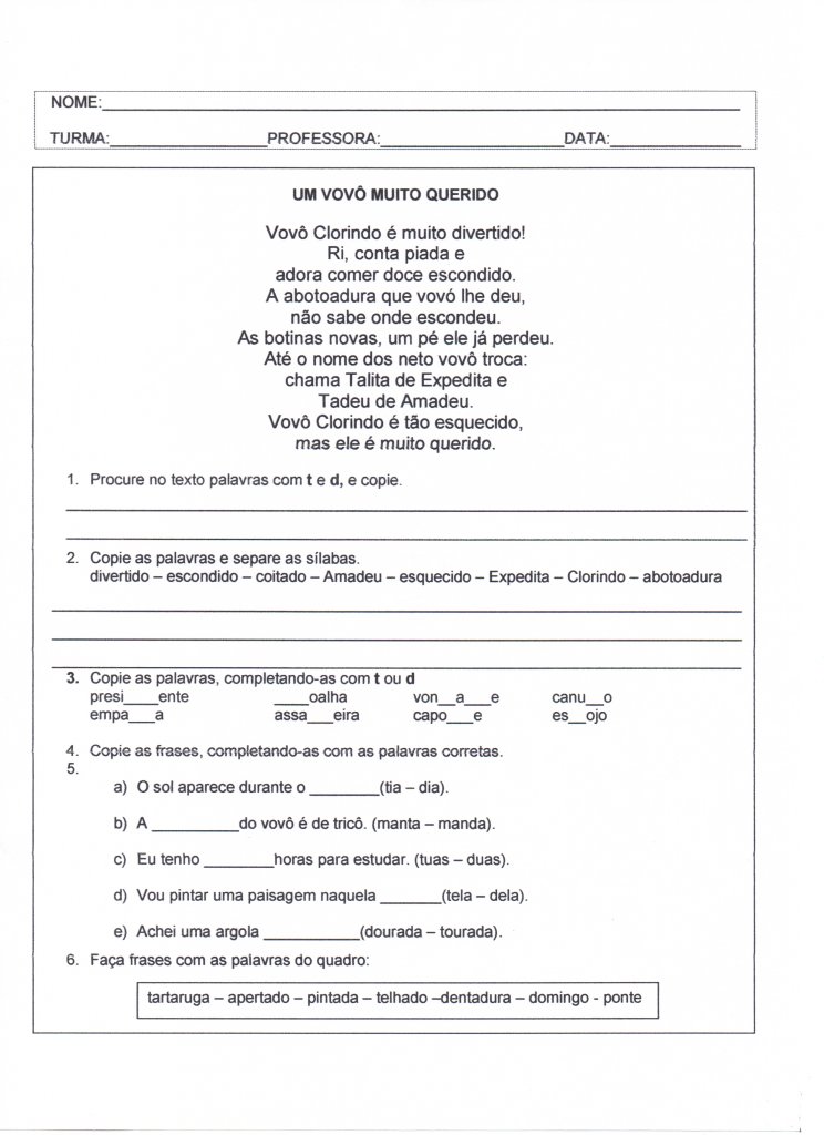Diferenciando Letras T e D-Procurar e completar