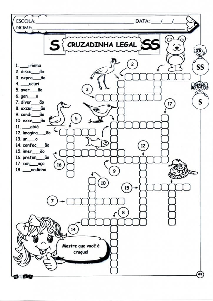 Cruzadinha de palavras com S e SS