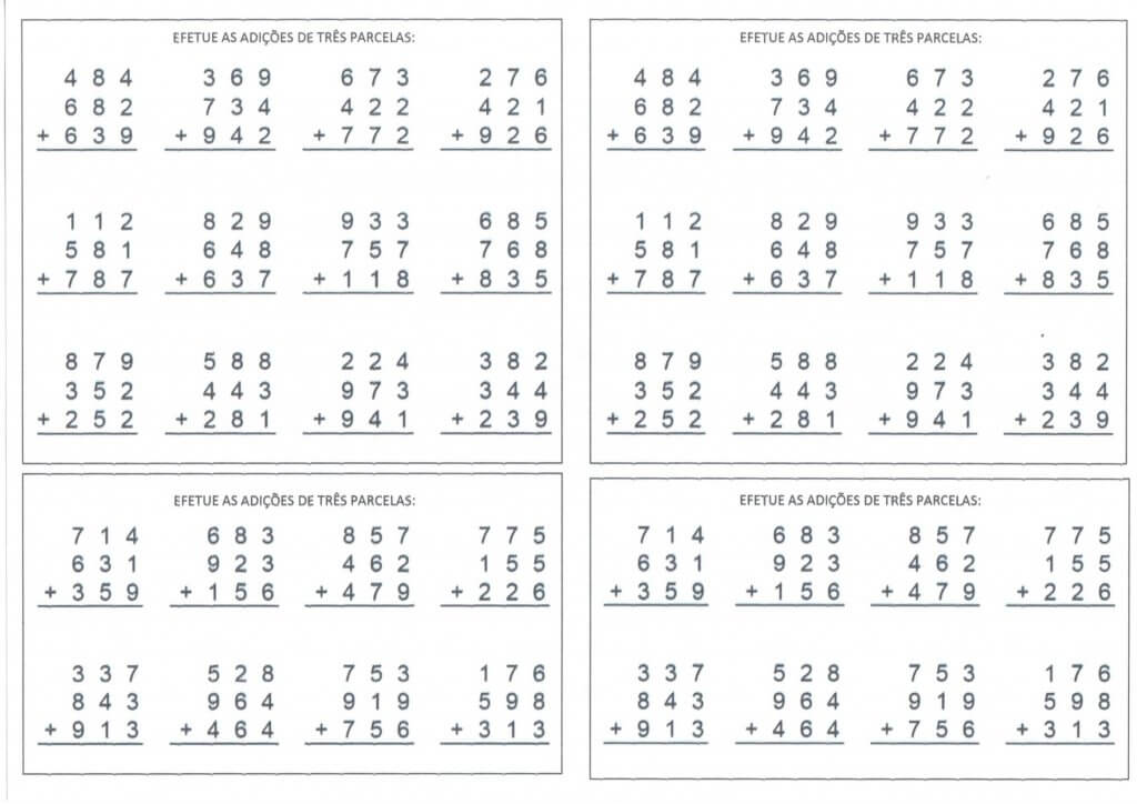 Adição para Tarefa de Casa em Três Parcelas-Folha 1