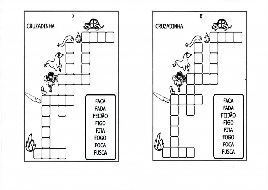 Cruzadinha com banco de palavras iniciadas por F