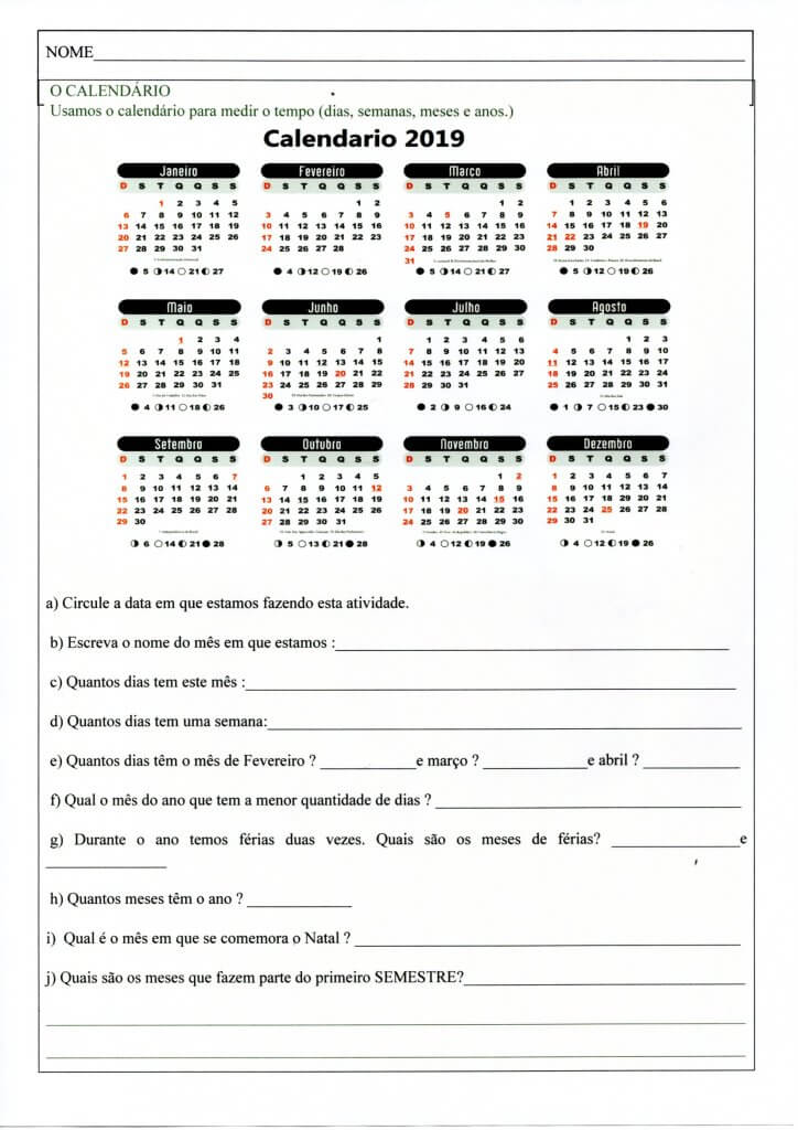 Atividade com calendário-Interpretação