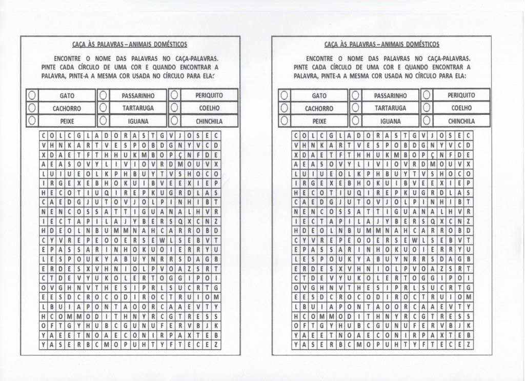 Caça-Palavras Animais Domésticos