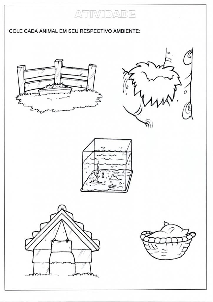 Educação Infantil-Recorte e colagem-O animal e seu ambiente-Folha 1