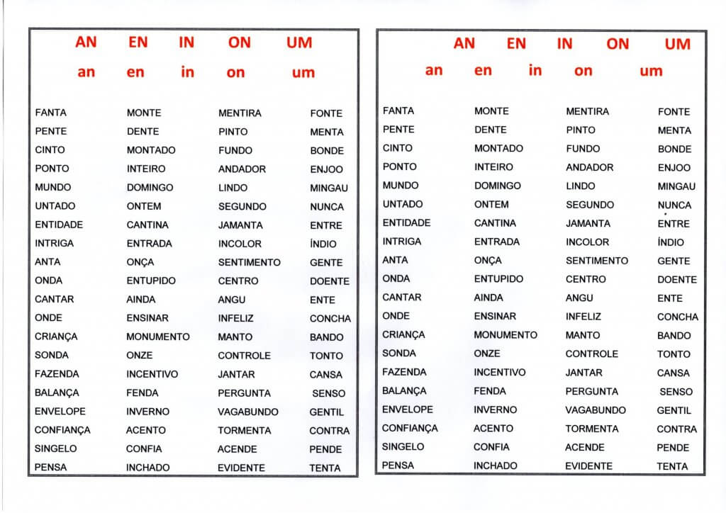 Dificuldades ortográficas AN-EN-IN-ON-UN