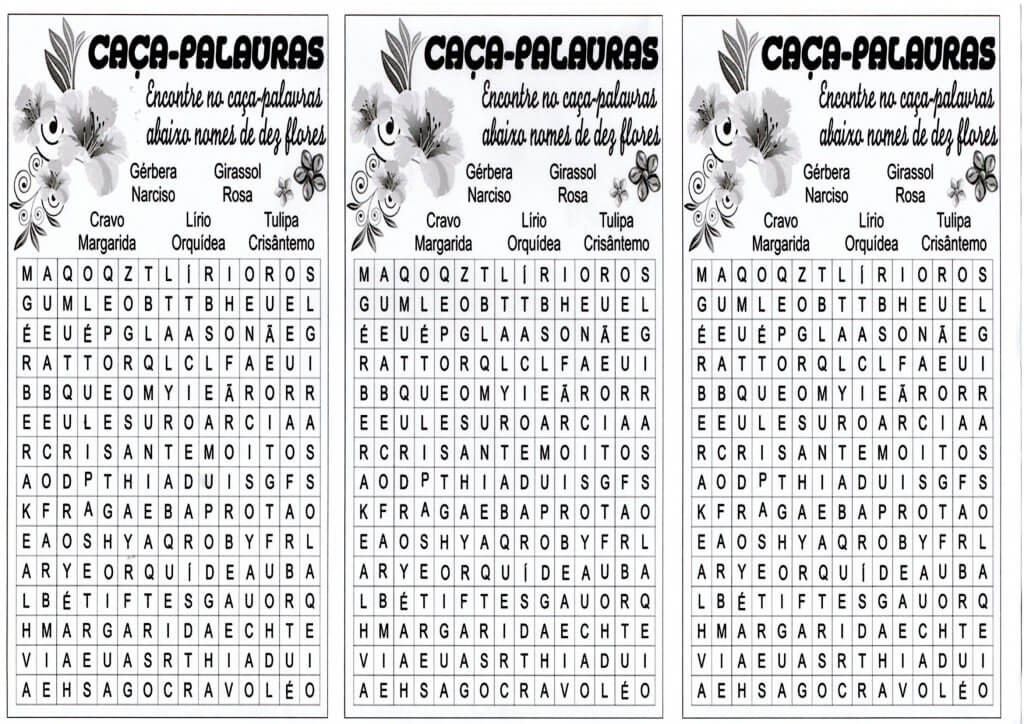 Caça-Palavras-Dez Nomes de Flores