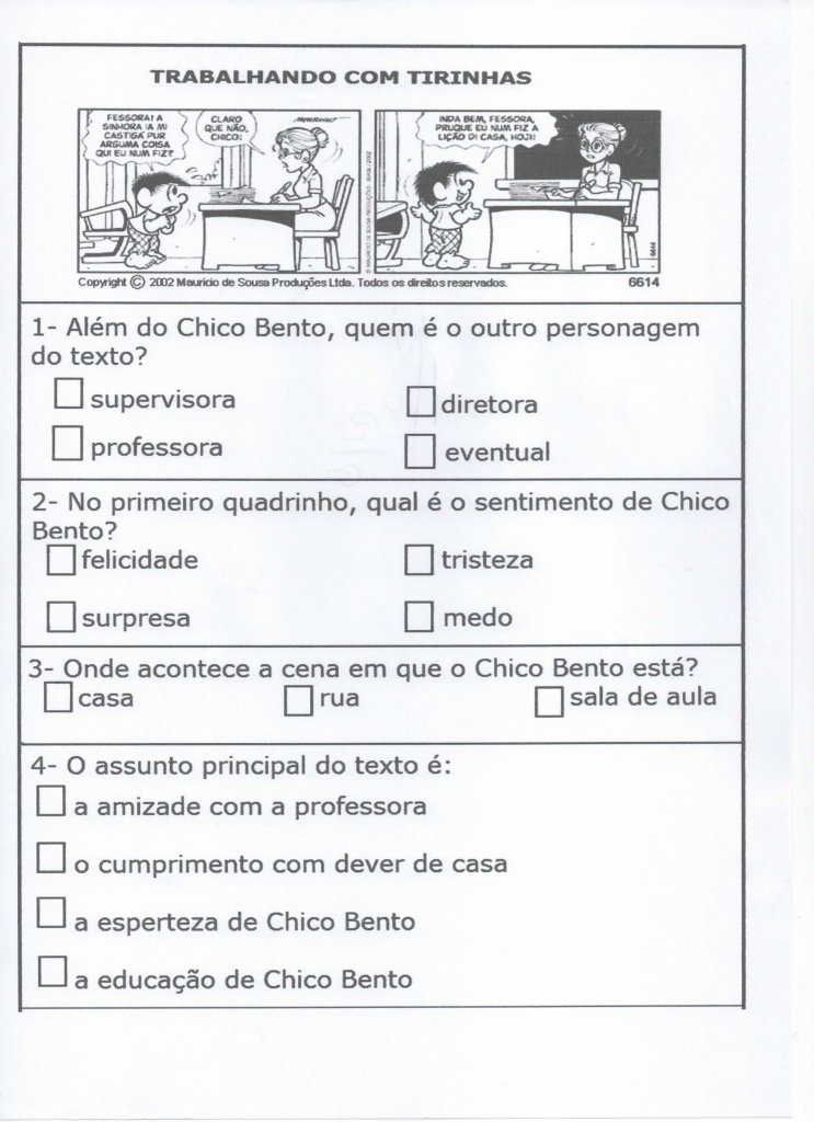 Interpretação com Tirinha do Chico Bento