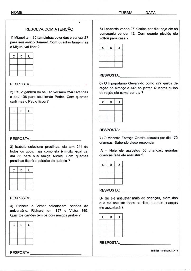 Problemas de Matemática para Leitura e Resolução