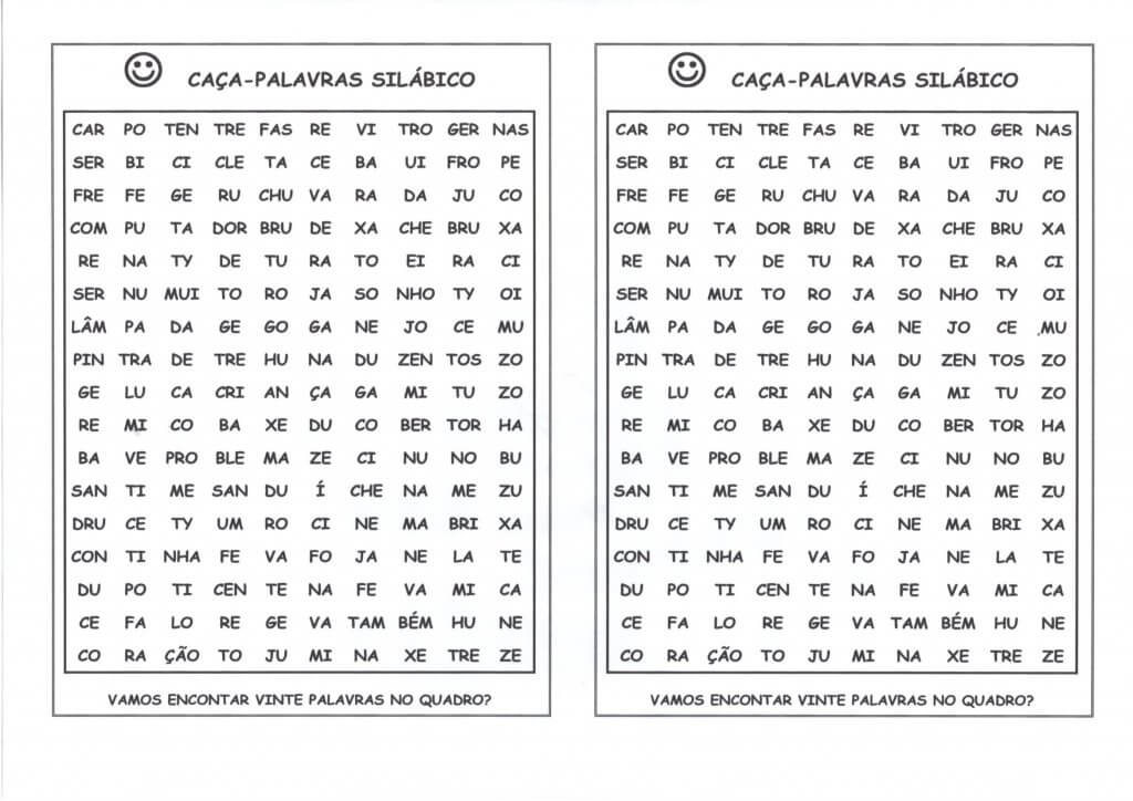 Caça-Palavras-Língua Portuguesa-Silábico-Folha 1