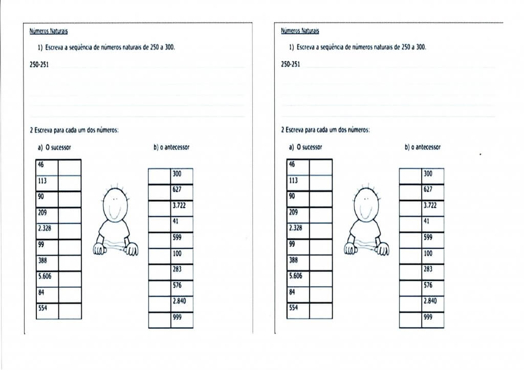Atividade de matemática que trabalha com sequência de Números Naturais e Antecessor e Sucessor Antecessor e Sucessor-Números naturais