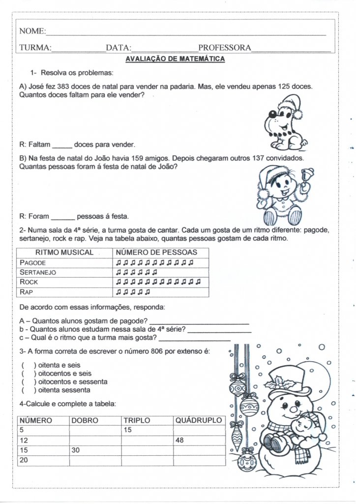Avaliação Matemática Dobro Triplo-Folha 1