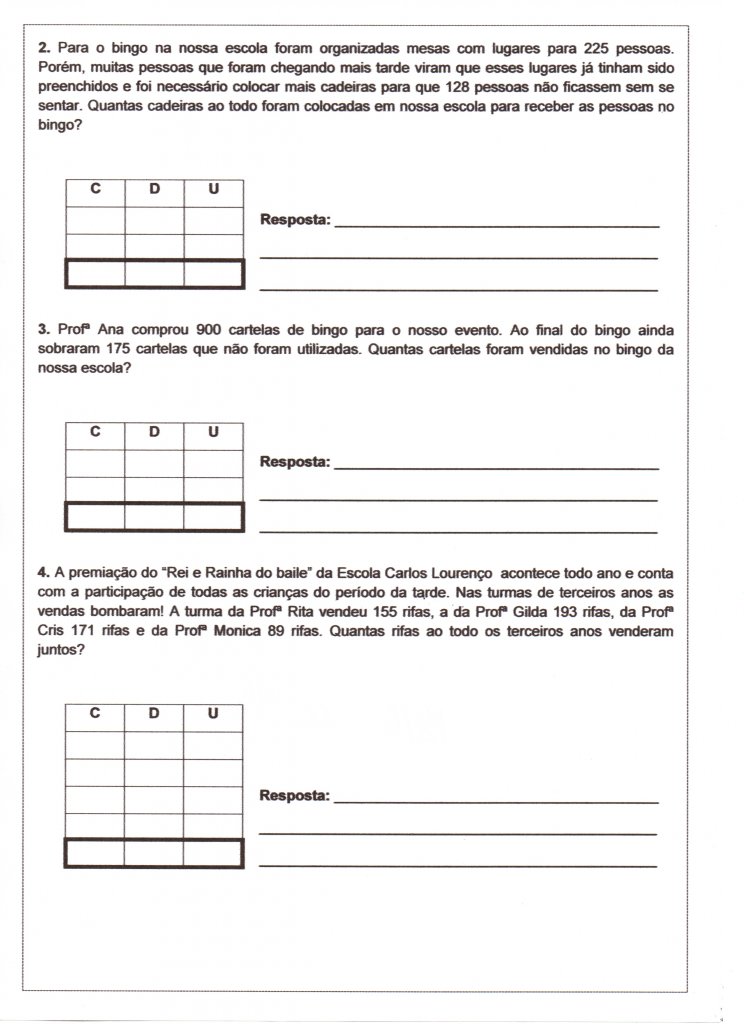 Avaliação de Matemática 3-4 Ano-Parte 1-Folha 2