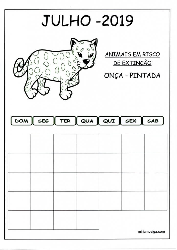 Calendário 2019 Julho-Parede