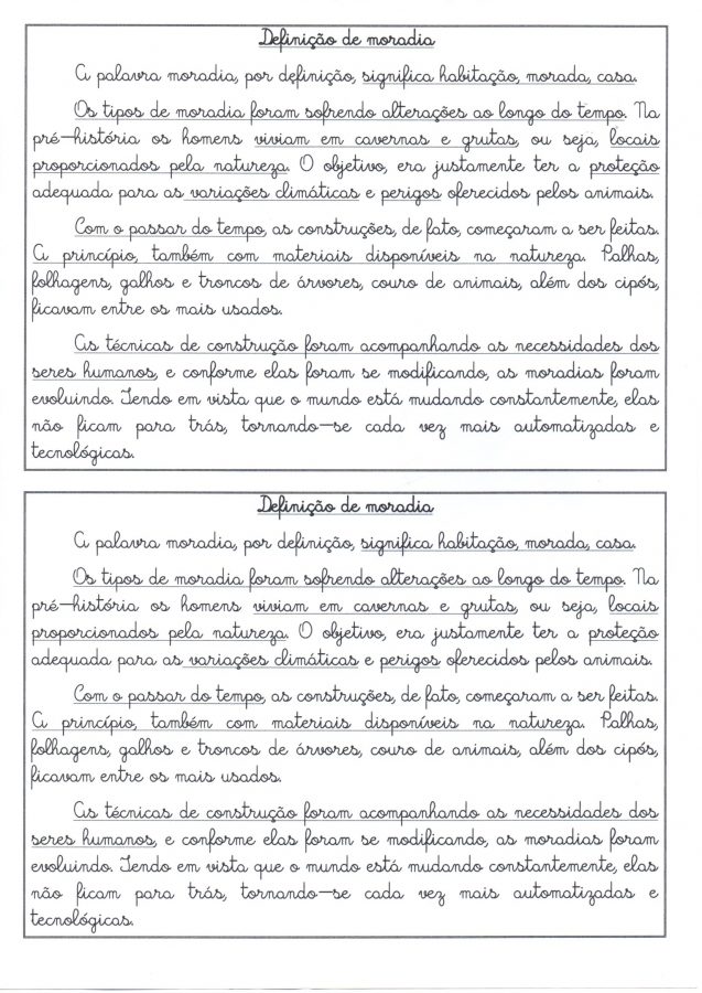 Texto para treino de Letra Cursiva-Moradias-Definição