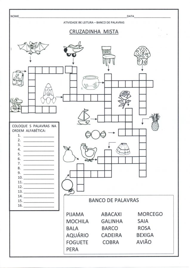Cruzadinha-Banco de palavras e Ordem alfabética