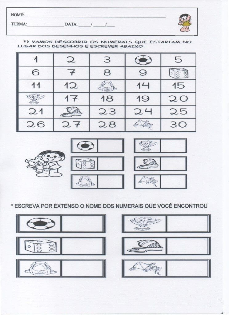 Avaliação 1 ano-Sequência e nomes dos numerais